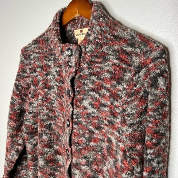 Woolrich Womens Cardigan Sweater Gray Red Marled Long Sleeve Mock Neck Med - Picture 2 of 10